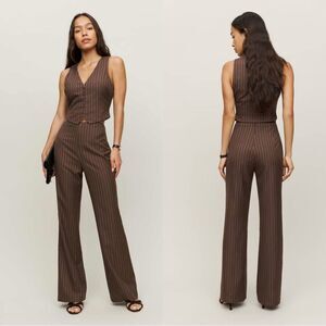 Reformation Cohen Brown Pinstripe wide leg pant